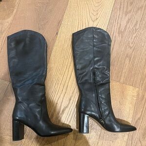 Black Leather Knee-High Boots